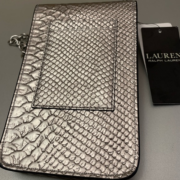 Ralph Lauren Embossed Leather Phone crossbody bag/case chain strap Silver - Picture 2 of 7